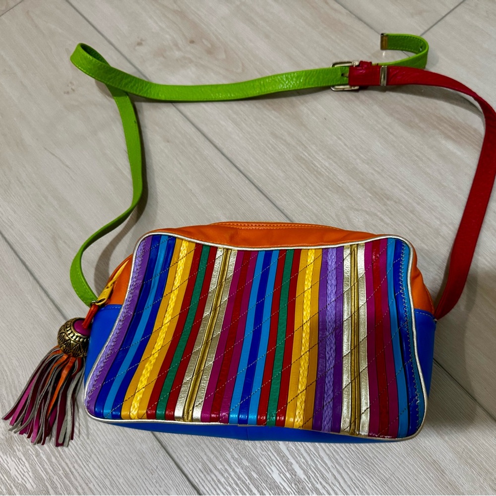 Vintage tassel Colorful Striped Crossbody Bag 90’s